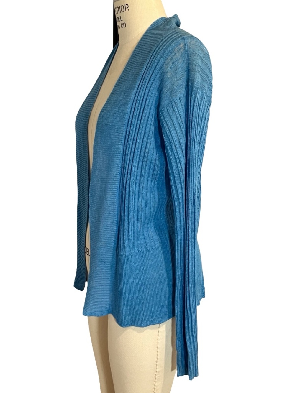 NWT EILEEN FISHER  Blue Linen Open Front Cardigan Ltwt Sweater MED MSRP $158 - Picture 6 of 10